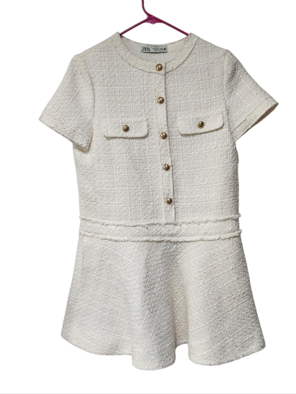 Zara Short Textured Tweed Dress Ecru White Size S - Picture 3 of 8
